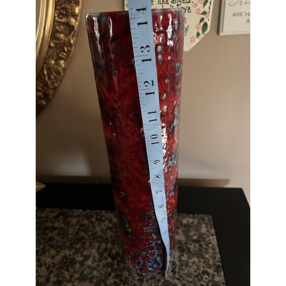 Destinos S.A. Portugal Red Grey Speckled Round Flower Vase Pottery Mid Century - Picture 3 of 5